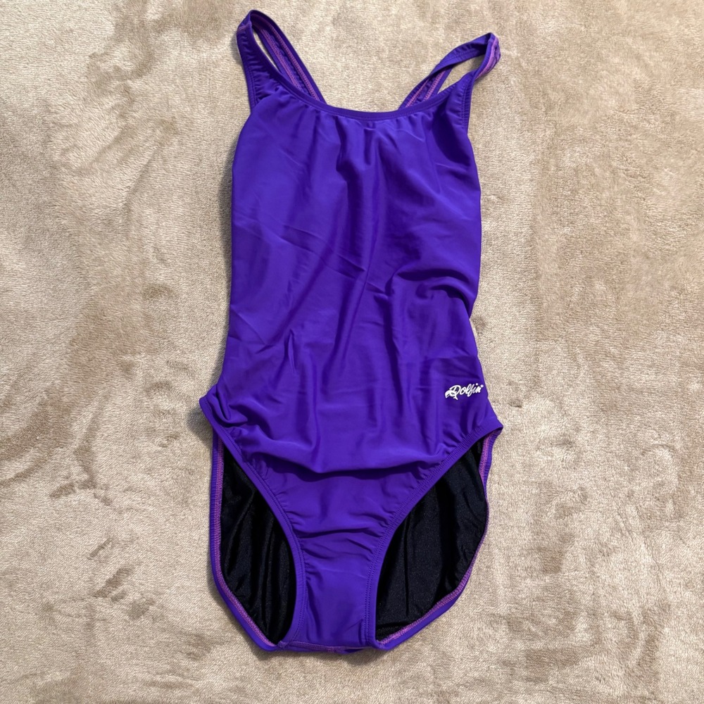 Dolfin Womens Purple One Piece Performance Swimsuit V-Back Training Size 38
